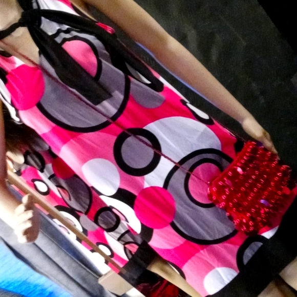 Carina- pink & navy blue Go Go style, short mini;rayon/poly dress -sz 8 approx. - Picture 3 of 3